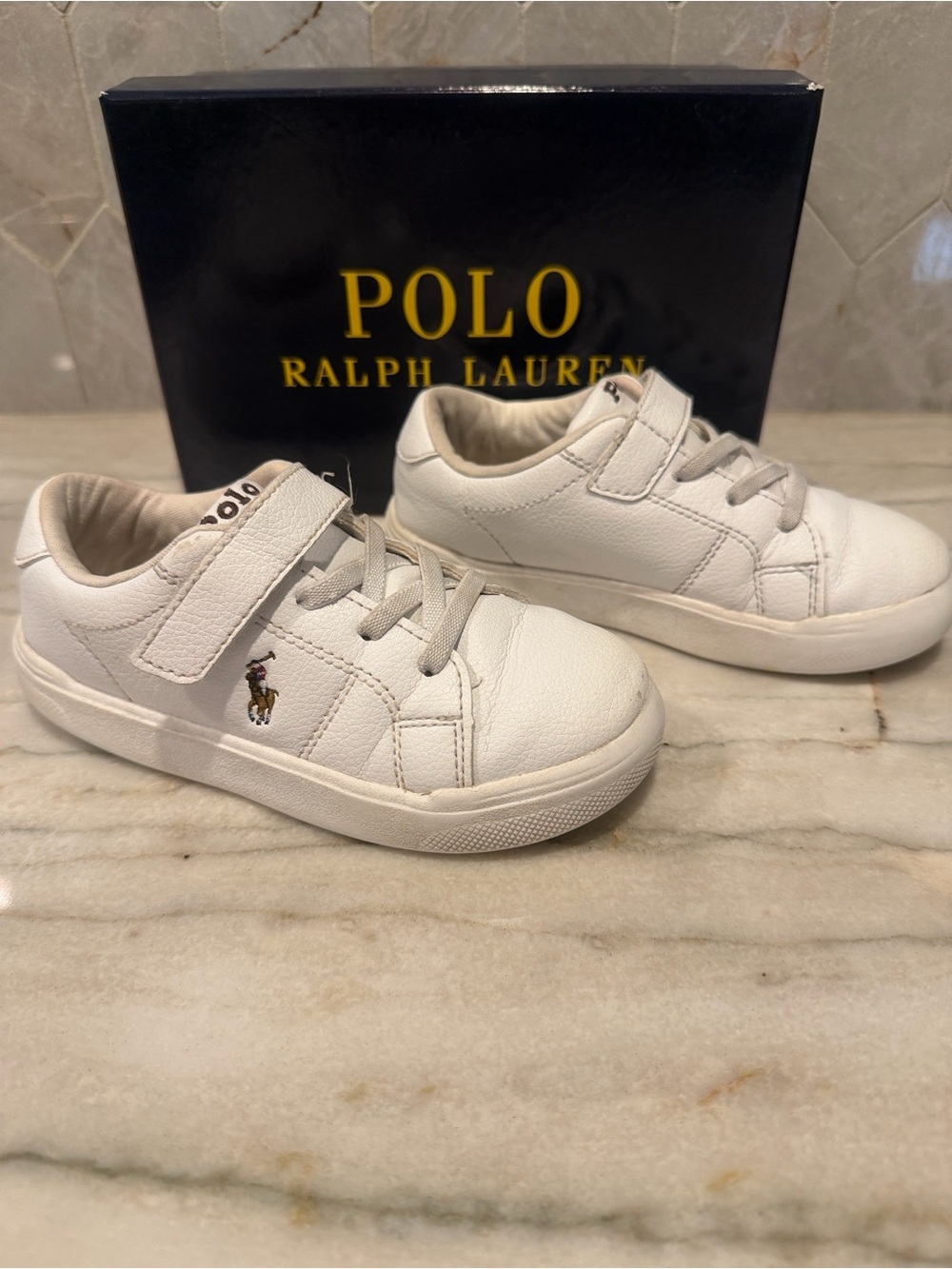 Polo by Ralph Lauren Kids White Leather Velcro Sneakers